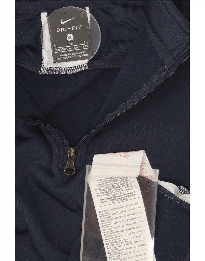 NIKE Boys Dri Fit Pullover Tracksuit Top 13-14 Years XL Navy Blue Vintage Nike and Second-Hand Nike from Messina Hembry 