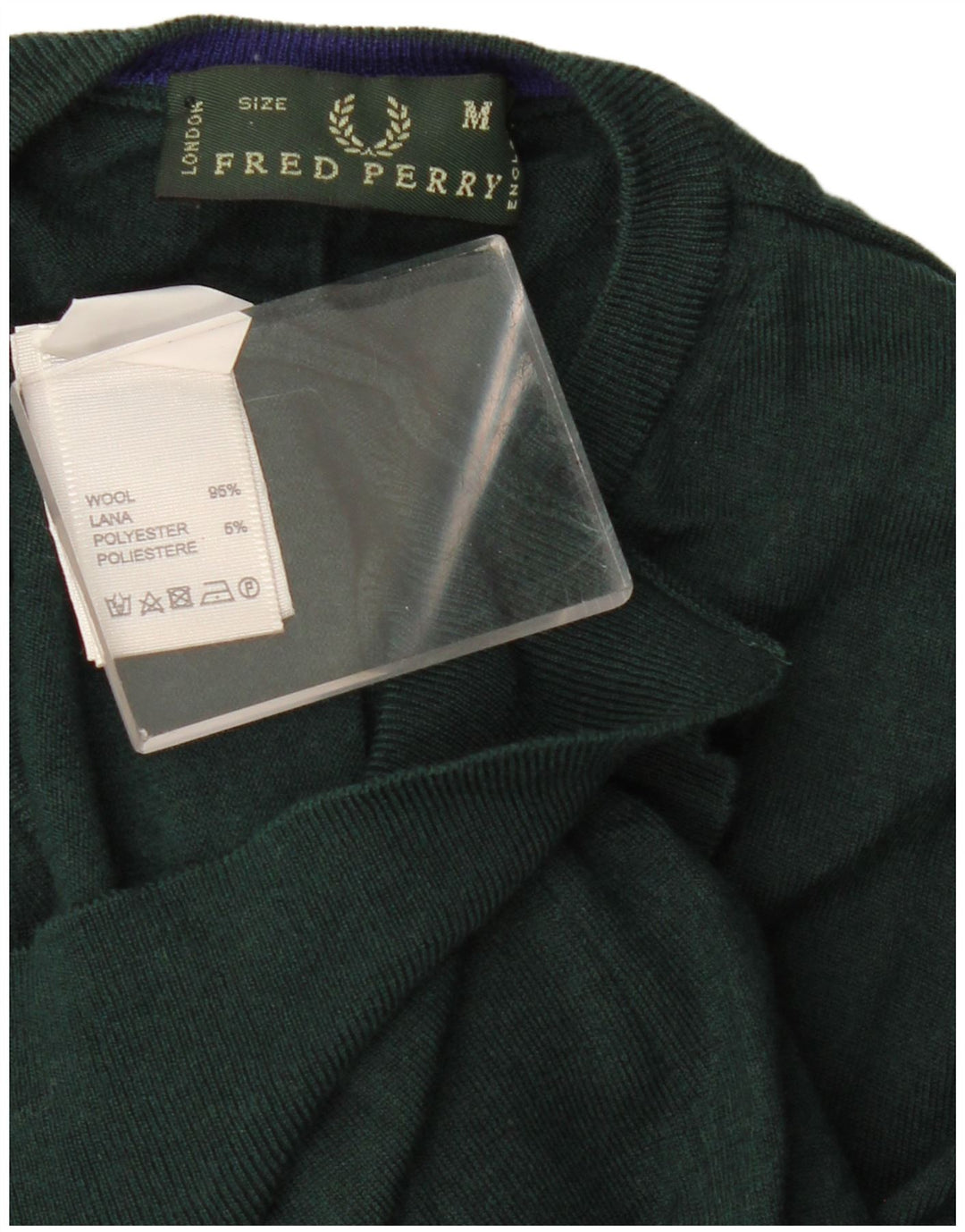 Męski sweter Fred Perry z dekoltem w kształcie litery V, średniej wielkości wełna w kolorze zielonym