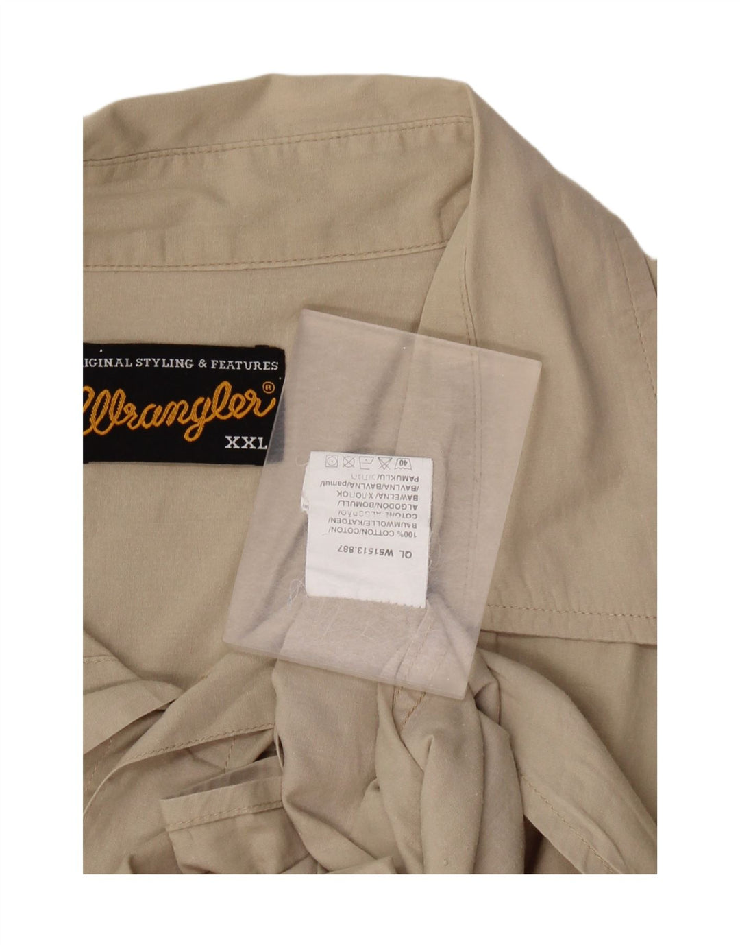 Koszula męska z krótkim rękawem WRANGLER 2XL, beżowa, bawełniana