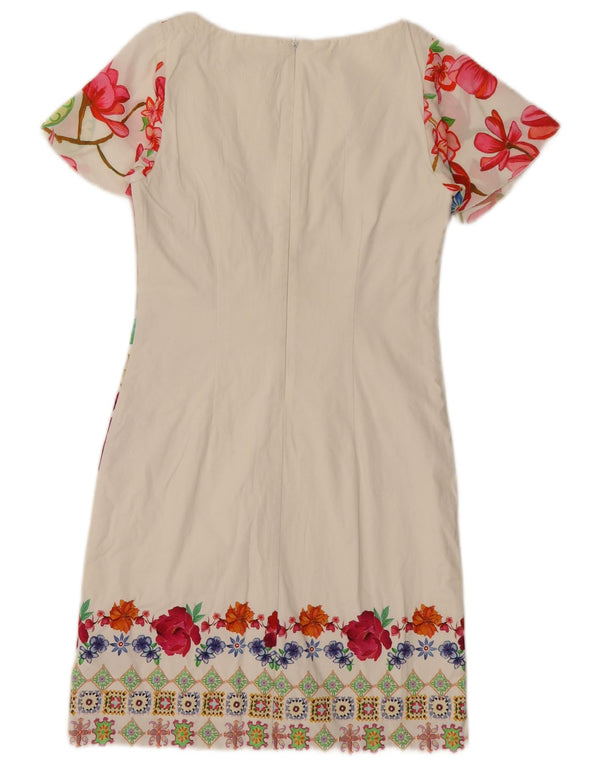 Desigual Womens Sheath Dress EU 36 Small White Floral Cotton