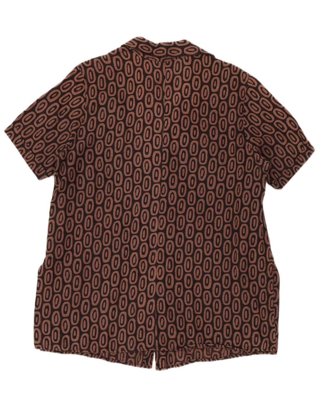Damska koszula z krótkim rękawem ZANETTI IT 47, duża, brązowa, z geometrycznym wzorem