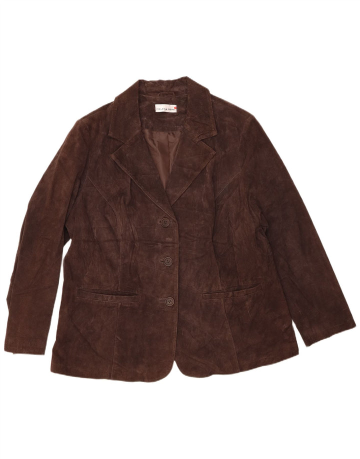 Vintage damska marynarka zapinana na 3 guziki IT 48 XL, brązowa skóra
