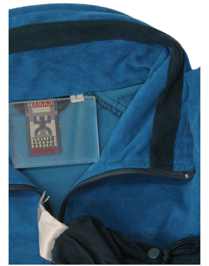 Męska welurowa kurtka dresowa Lotto, duża, niebieska, z blokami kolorów