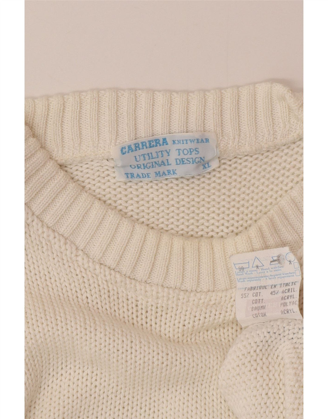 Męski sweter z okrągłym dekoltem Carrera XL, biała bawełna