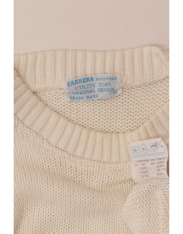 Męski sweter z okrągłym dekoltem Carrera XL, biała bawełna