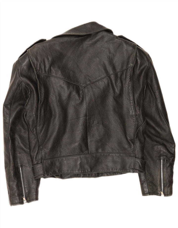Vintage damska kurtka motocyklowa ze skóry Crop IT 46, duża czarna skóra