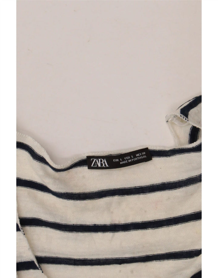T-shirt damski Zara Top UK 14 w duże białe paski