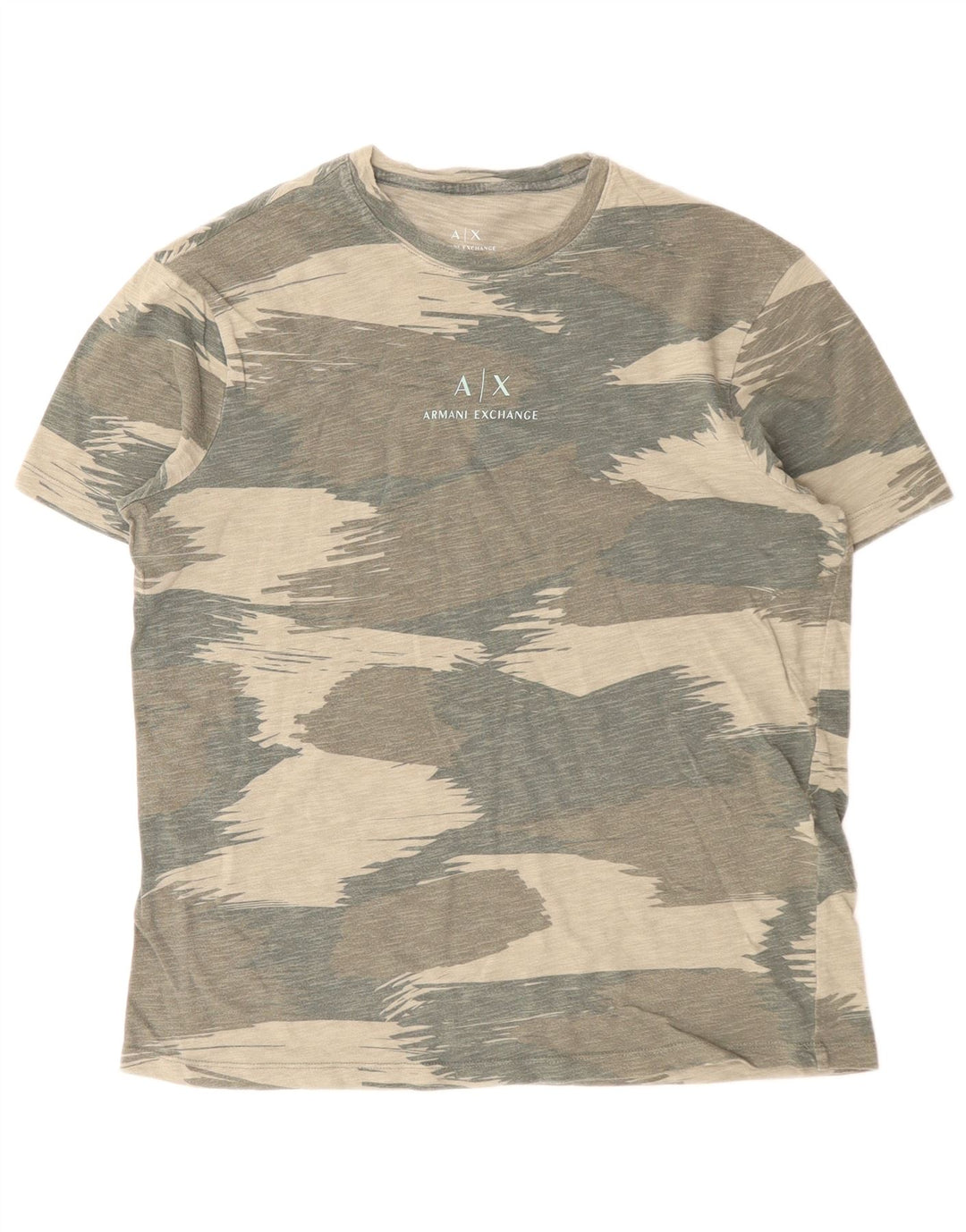 Męski T-shirt z grafiką Armani Exchange, mały, bawełniany kamuflaż khaki