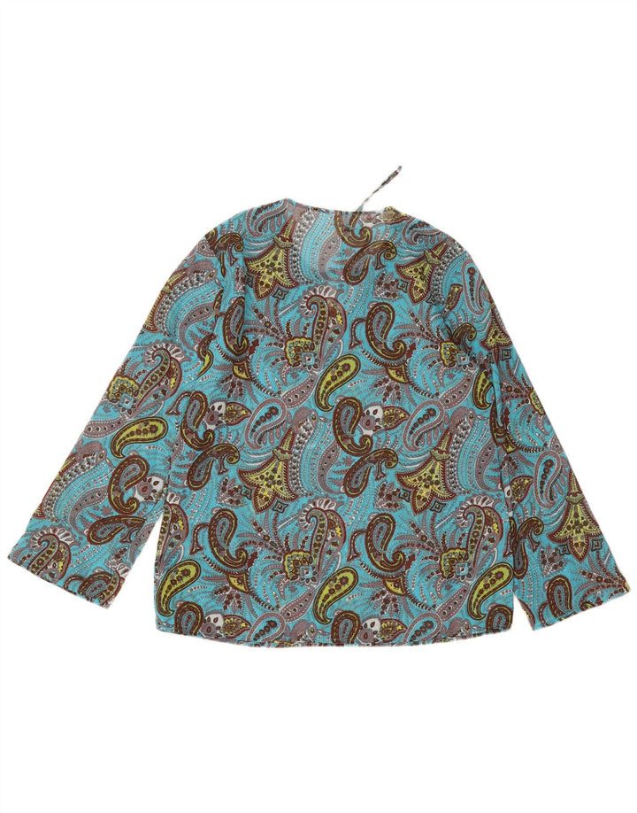 VINTAGE Womens Long Sleeve Blouse Top UK 14 Medium Blue Paisley