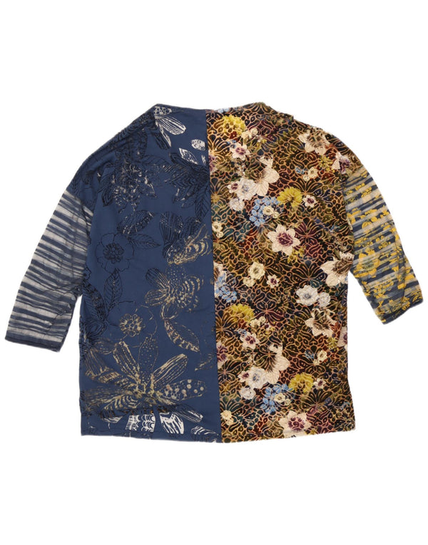 Desigual damski top oversize z rękawem 3/4 UK 16, duży, wielokolorowy w kwiaty