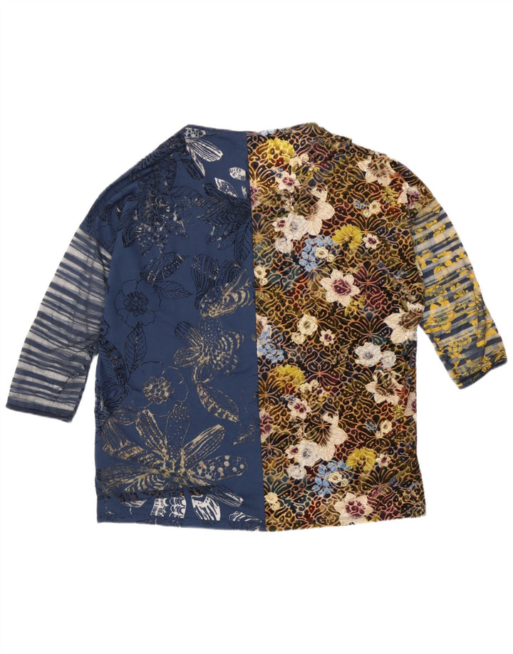 Desigual damski top oversize z rękawem 3/4 UK 16, duży, wielokolorowy w kwiaty