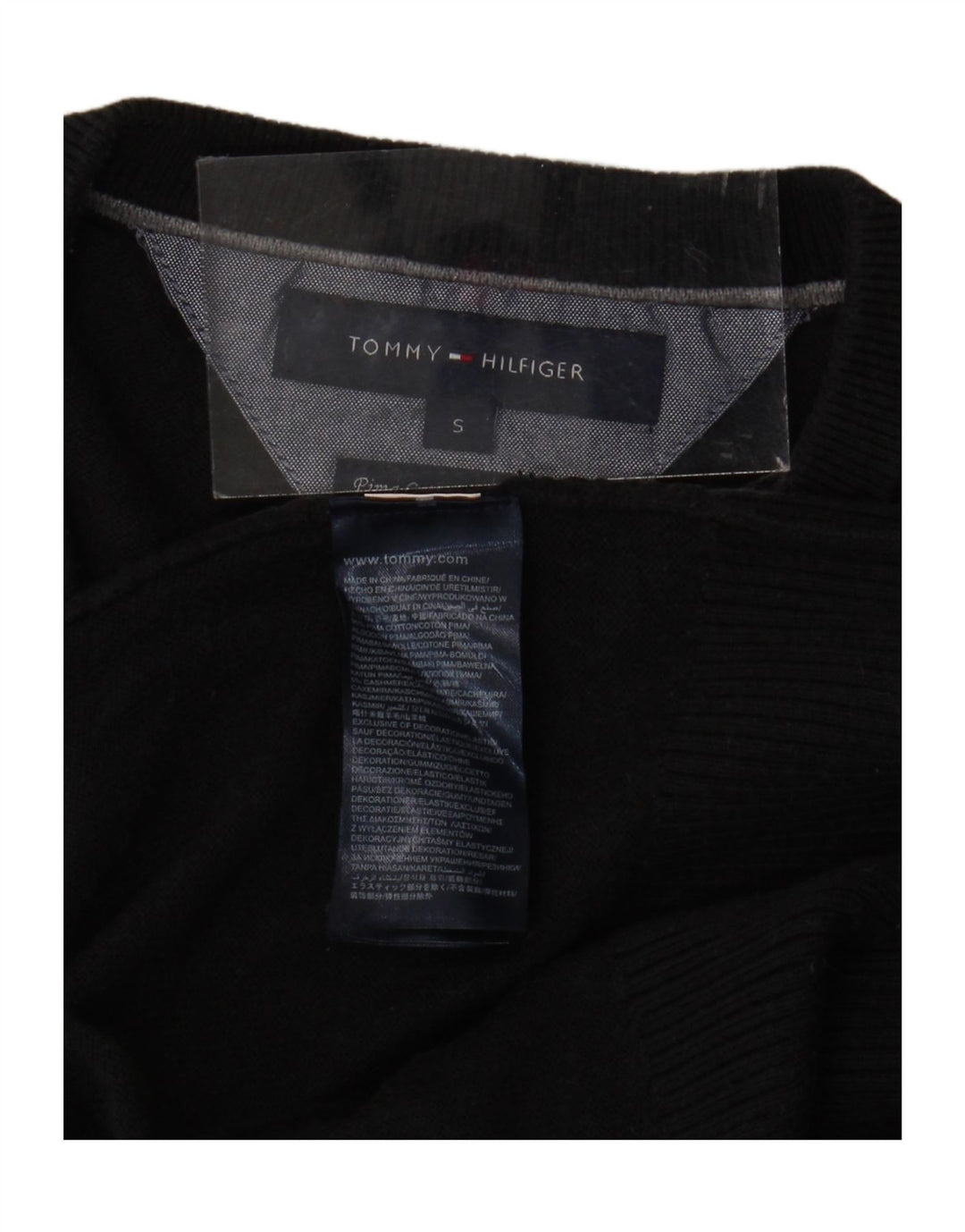 TOMMY HILFIGER Męski sweter z dekoltem w kształcie litery V, mały, czarny, bawełniany