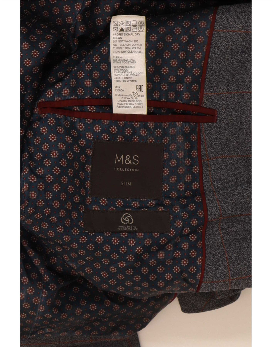 Marks & Spencer Męska marynarka slim fit zapinana na 2 guziki UK 36 w małą niebieską kratkę
