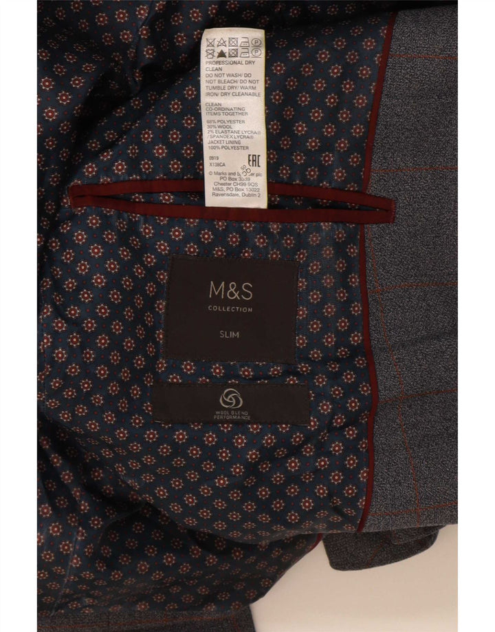 Marks & Spencer Męska marynarka slim fit zapinana na 2 guziki UK 36 w małą niebieską kratkę