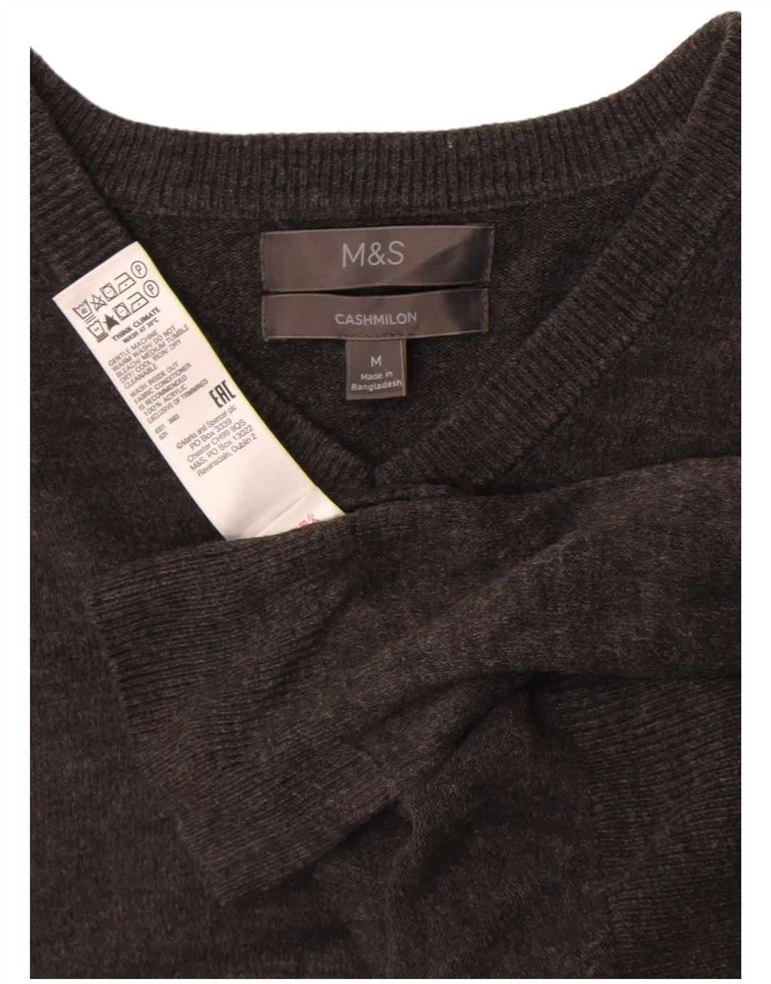 MARKS & SPENCER Męski sweter z dekoltem w kształcie litery V, średnioszary, akrylowy