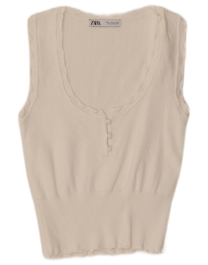 ZARA Womens Vest Tank Top UK 12 Medium Off White Viscose