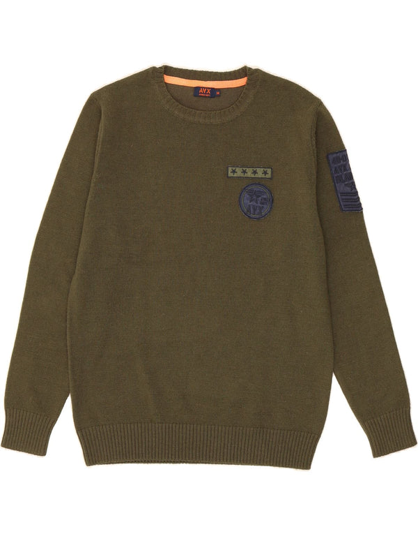 AVIREX Womens Crew Neck Jumper Sweater UK 14 Medium Khaki Polyacrylic