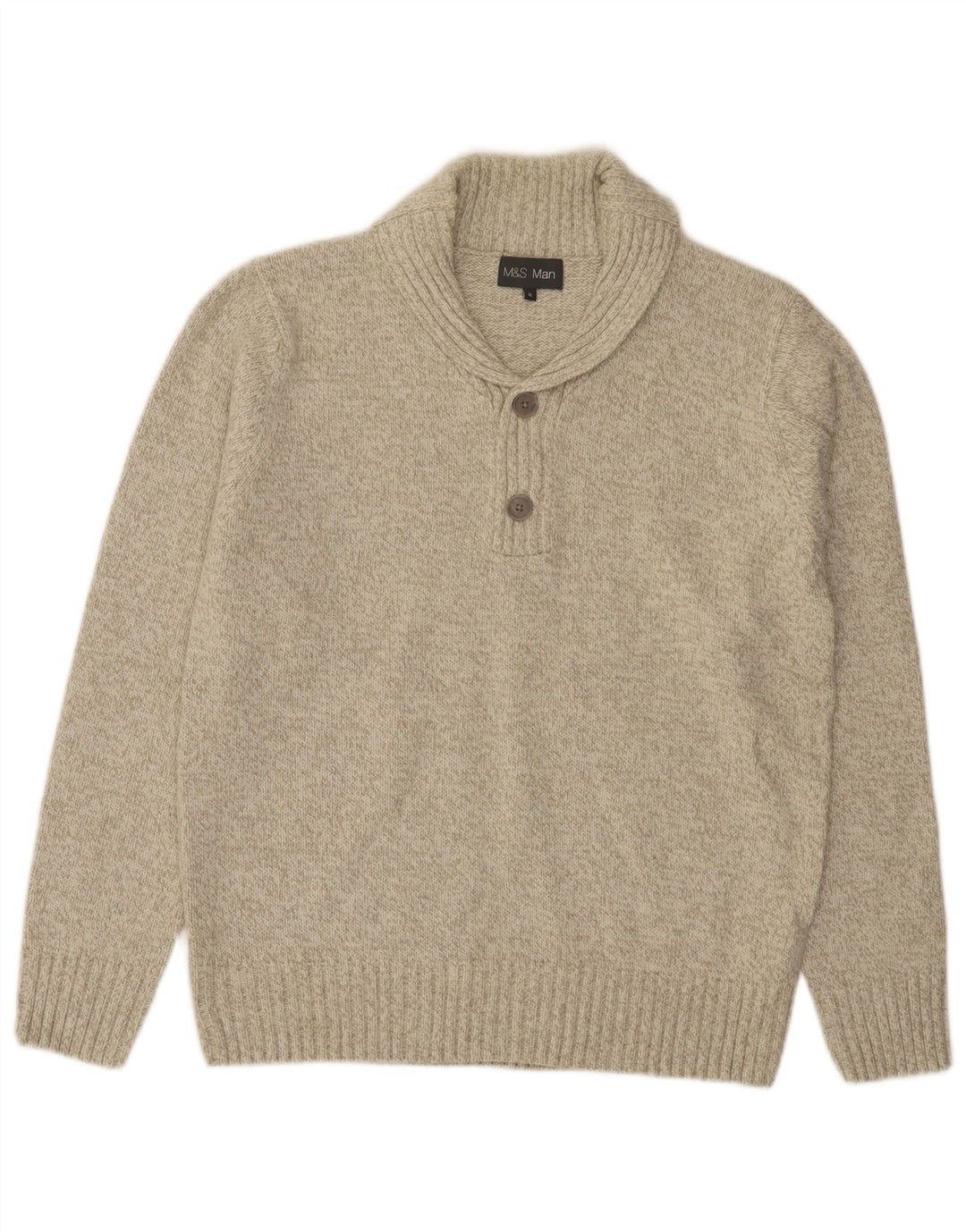 Marks & Spencer Męski sweter z szalowym dekoltem, średni zielony, nakrapiany akryl