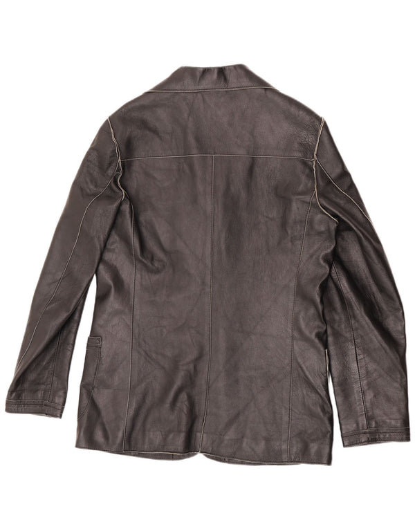 Vintage damska marynarka skórzana zapinana na 3 guziki UK 16, duża czarna