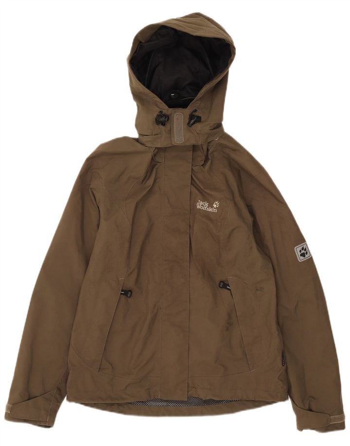 Damska kurtka przeciwdeszczowa z kapturem Jack Wolfskin UK 8, mała, khaki, poliester