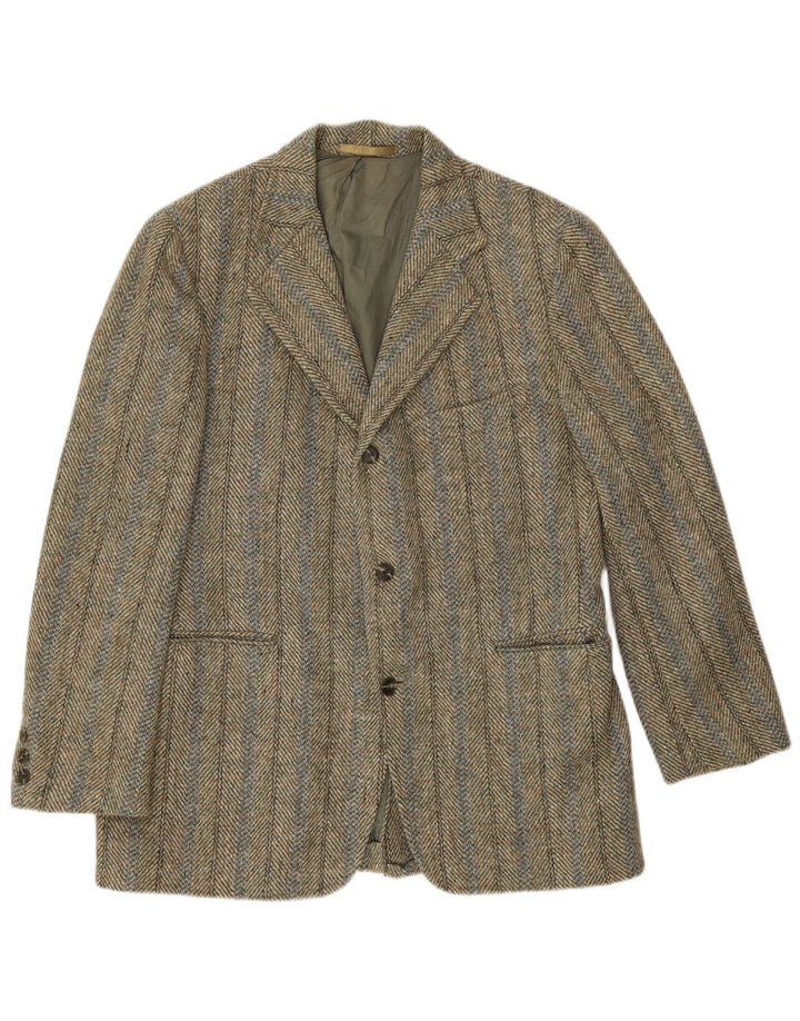 Męska marynarka zapinana na 3 guziki Harris Tweed UK 38 Medium Khaki w jodełkę