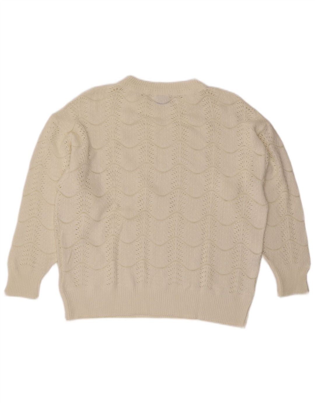 Sweter damski w stylu vintage z okrągłym dekoltem IT 46, duży, w kolorze złamanej bieli, Chevron