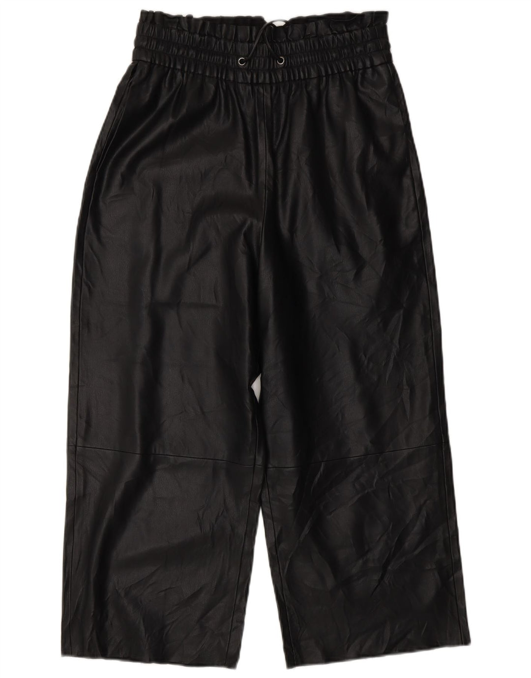 Damskie spodnie ZARA z szeroką nogawką ze sztucznej skóry XS W25 L20 czarne