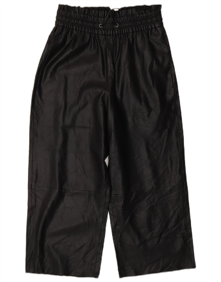 Damskie spodnie ZARA z szeroką nogawką ze sztucznej skóry XS W25 L20 czarne