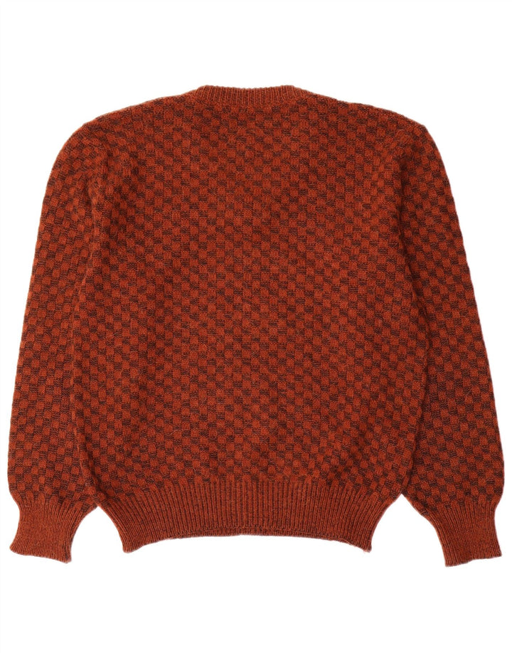 Vintage męski sweter z dekoltem w kształcie litery V, mały brązowy geometryczny