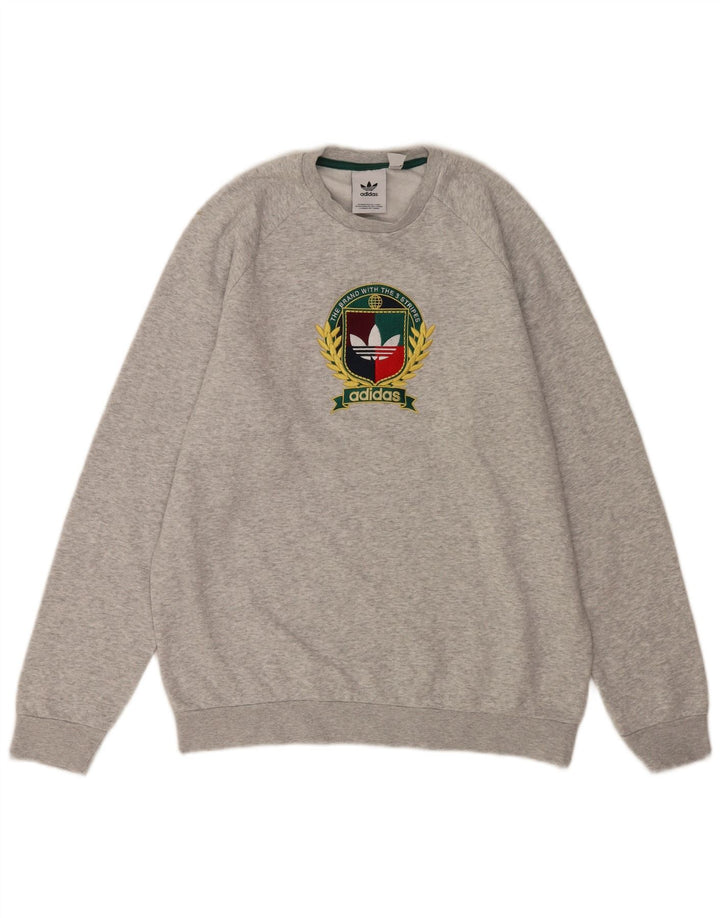 Męska bluza Adidas z grafiką, średnia szara bawełna