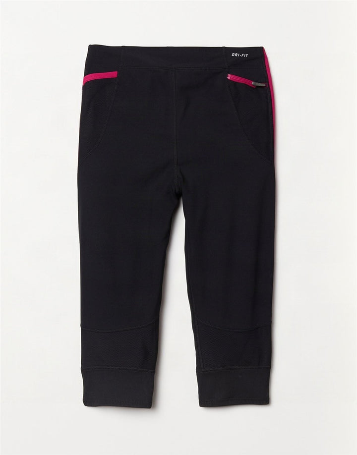 Damskie legginsy Nike Dri Fit Capri UK 14, duży czarny poliester z blokami kolorów