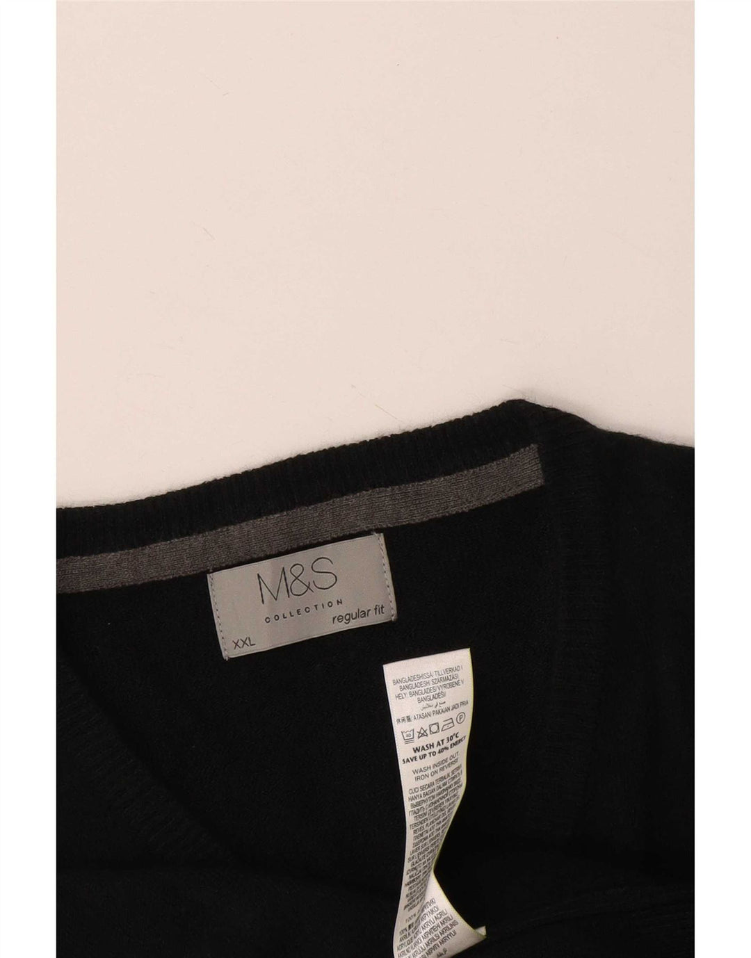 Męski sweter Marks & Spencer o regularnym kroju z dekoltem w kształcie litery V, 2XL, czarny akryl