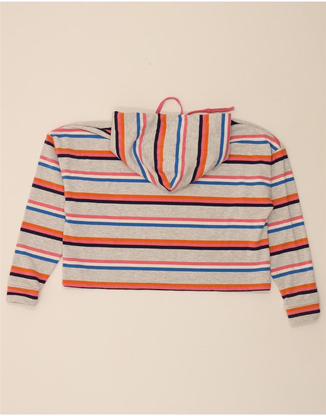 TOMMY HILFIGER Womens Oversized Hoodie Jumper UK 14 Medium Grey Striped Vintage Tommy Hilfiger and Second-Hand Tommy Hilfiger from Messina Hembry 