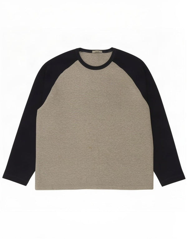 Marks & Spencer Mens Top Long Sleeve Medium Grey Colourblock Cotton