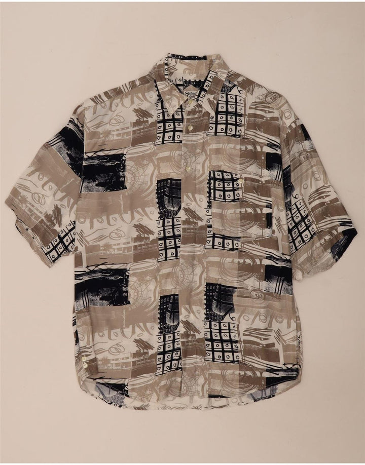 Koszula męska z krótkim rękawem w stylu vintage, duża, beżowa, patchworkowa