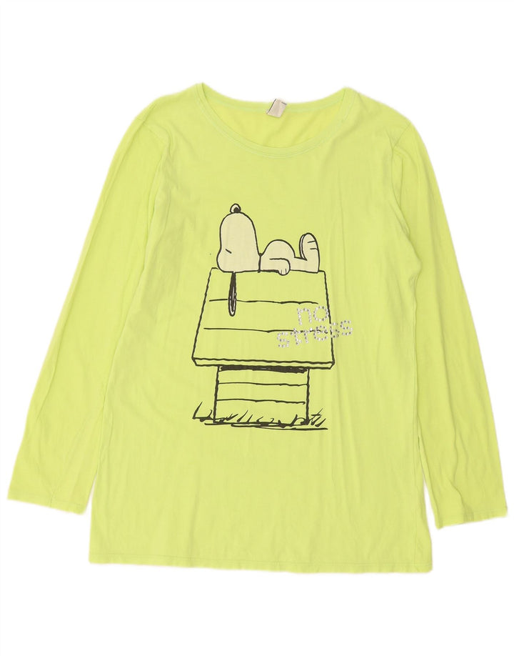 Damski top BENETTON Peanuts Graphic z długim rękawem, UK 14, średni zielony, bawełniany