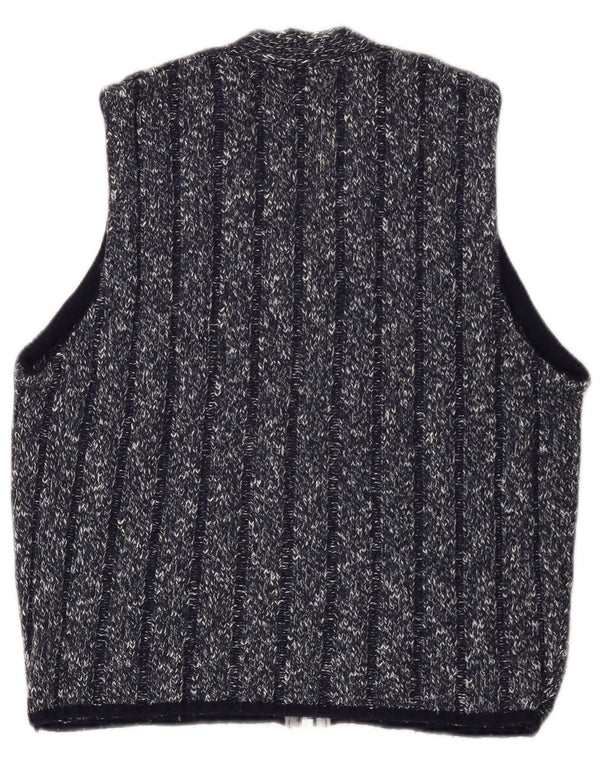 Vintage damski sweter bez rękawów, UK 14, średni granatowy nakrapiany