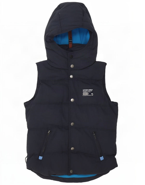 Męska wyściełana kamizelka z kapturem i grafiką Superdry UK 38, średni granatowy nylon