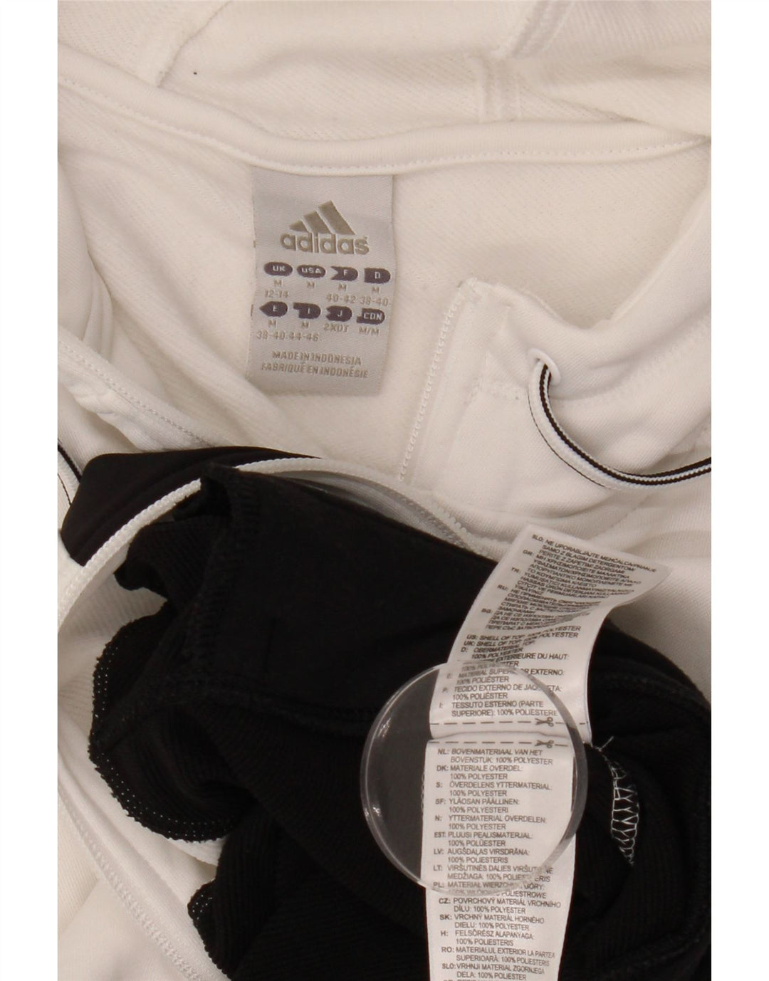 Damski sweter ADIDAS z kapturem i zamkiem, UK 12/14, średni biały, blok kolorów