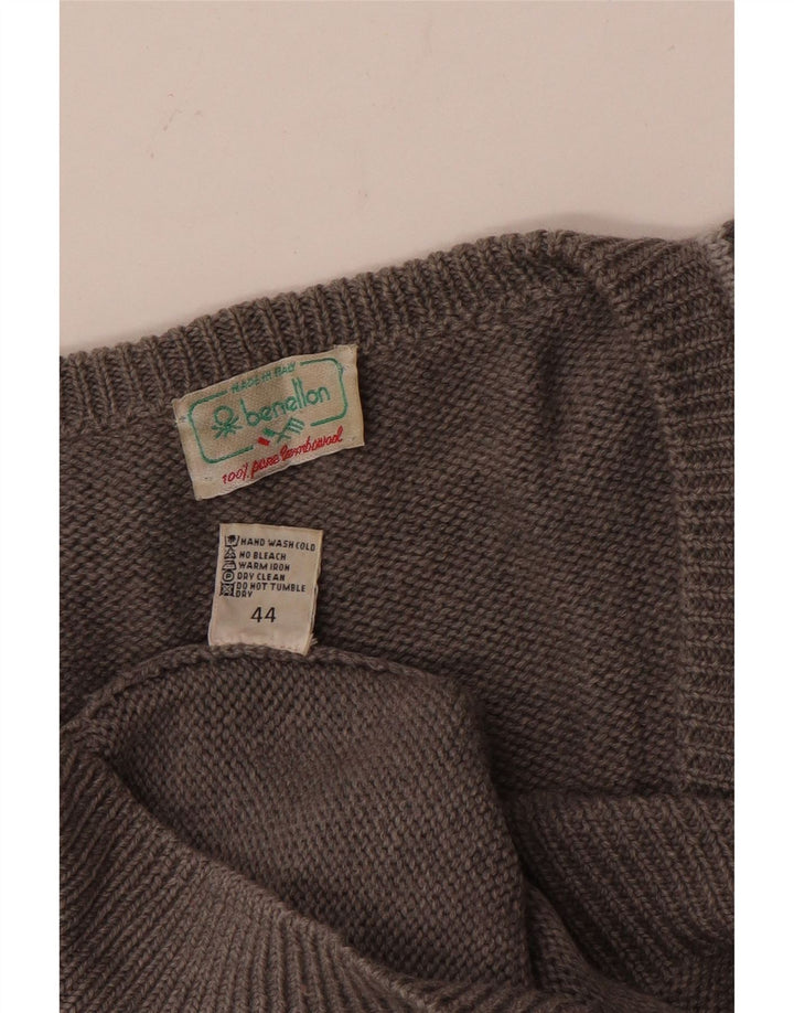 BENETTON Damski sweter z dekoltem w kształcie litery V IT 44 Średni szary Argyle/Diament