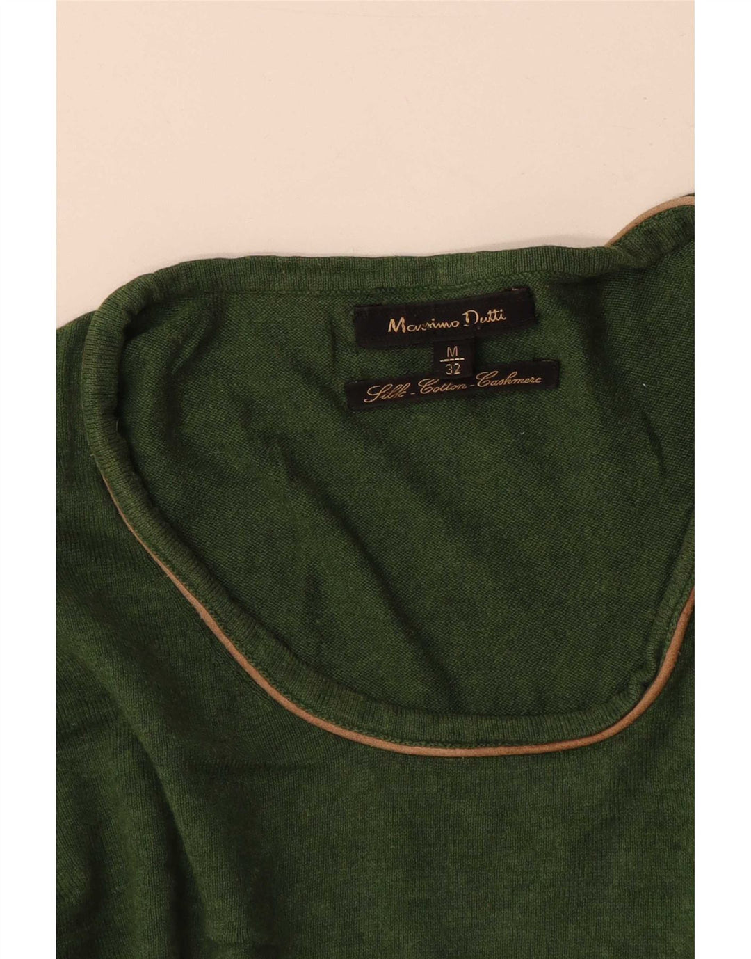 Massimo Dutti Womens Boat Neck Jumper Sweater UK 12 Medium Green Silk