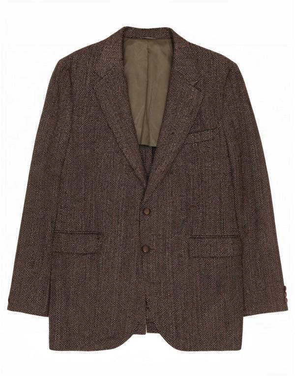 Męska marynarka zapinana na 2 guziki Harris Tweed UK 40 Duża szara wełna w jodełkę