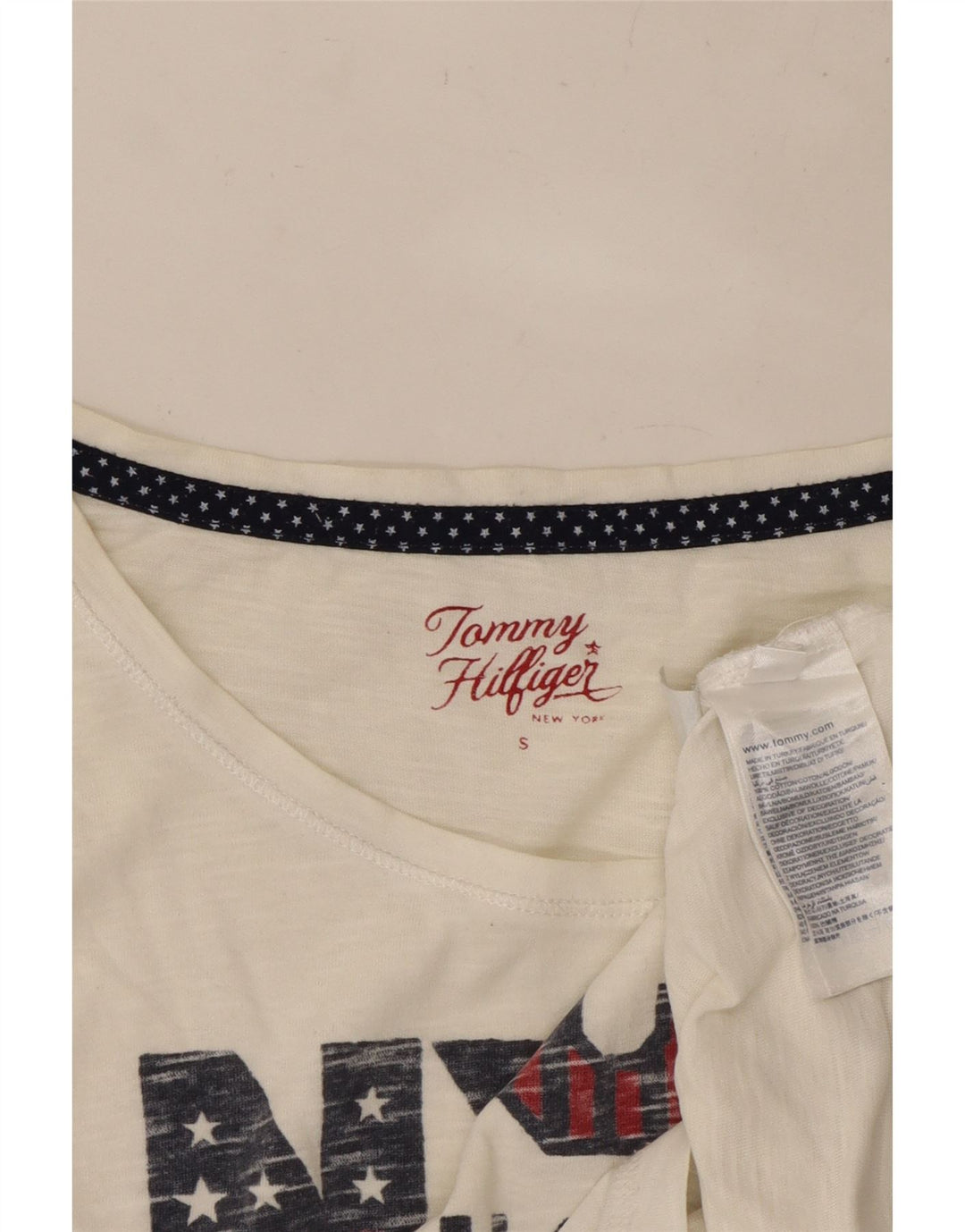 Damska koszulka oversize TOMMY HILFIGER z grafiką Top UK 10 Small White