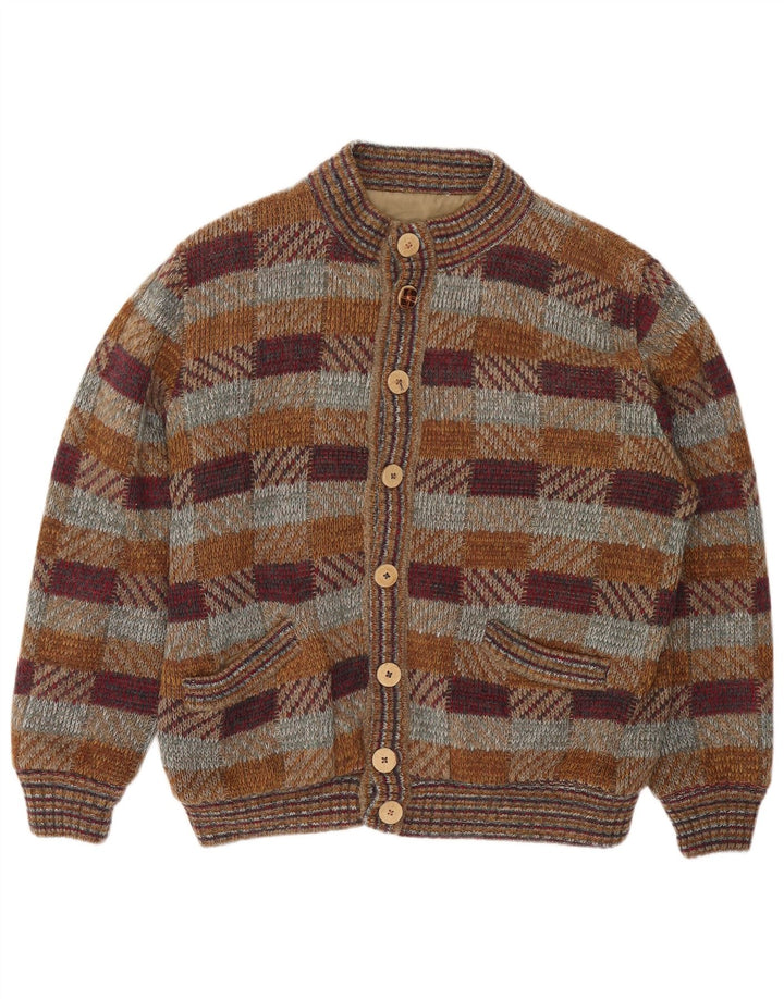 Vintage męski sweter rozpinany XL w wielobarwną kratkę