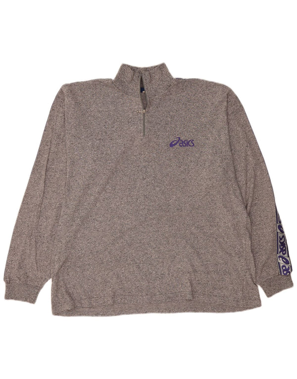 Męski top z grafiką i zamkiem błyskawicznym ASICS, z długim rękawem, 2XL, szary