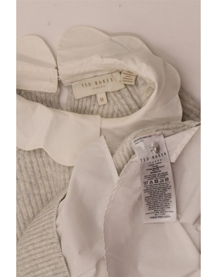 Damski sweter oversize Ted Baker z okrągłym dekoltem US 0 2XS, szara wełna