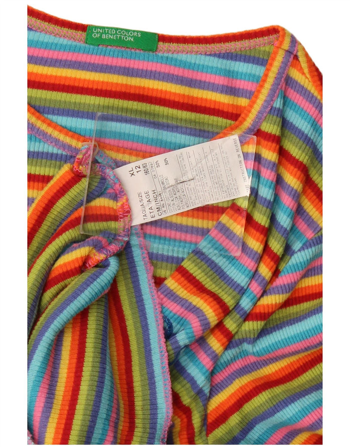 Dziewczęcy graficzny top Benetton z długim rękawem 11-12 lat XL, wielokolorowe paski
