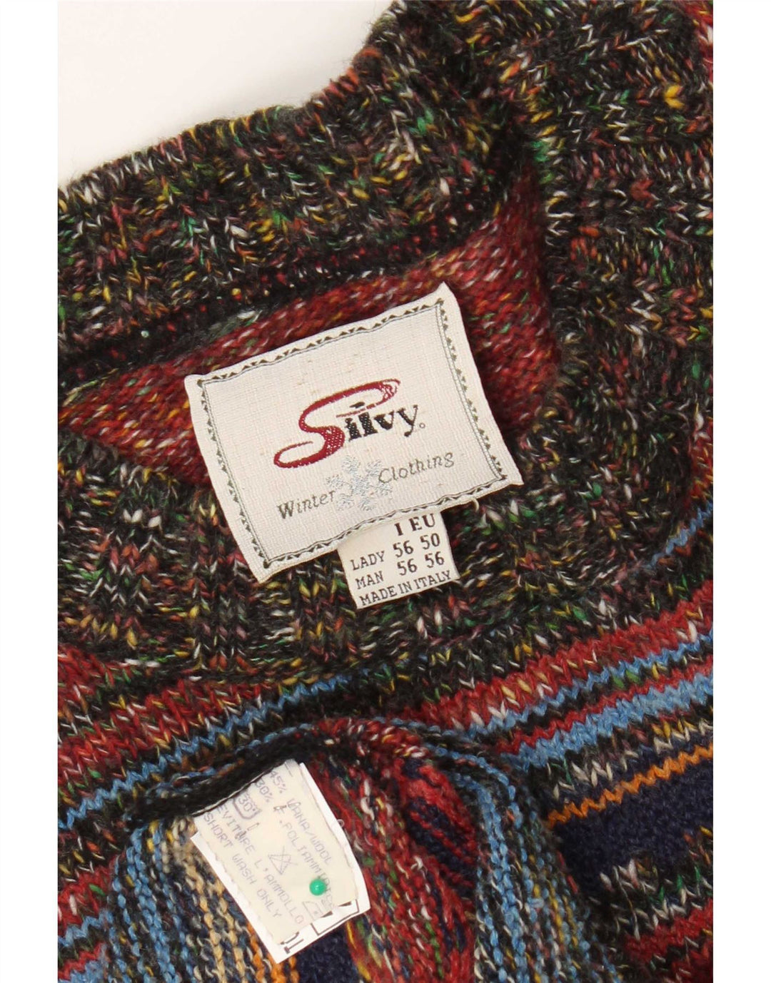 Męski sweter z wycięciem pod szyją Silvy IT 56 2XL Wielokolorowa wełna w paski
