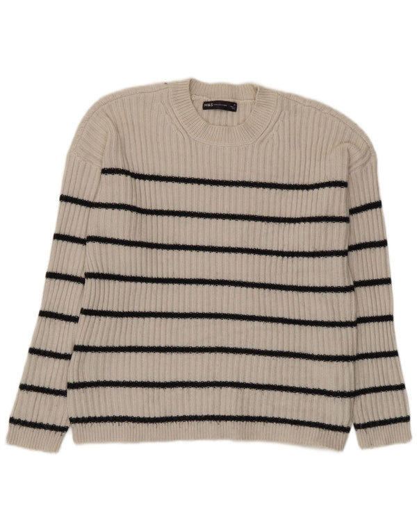 Marks & Spencer Damski sweter z okrągłym dekoltem UK 14 w średnie beżowe paski