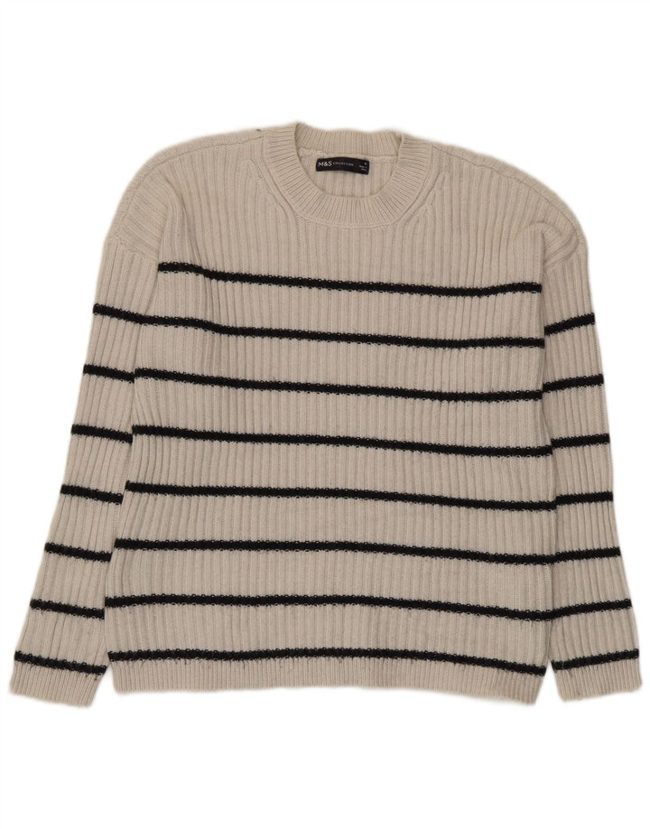 Marks & Spencer Damski sweter z okrągłym dekoltem UK 14 w średnie beżowe paski